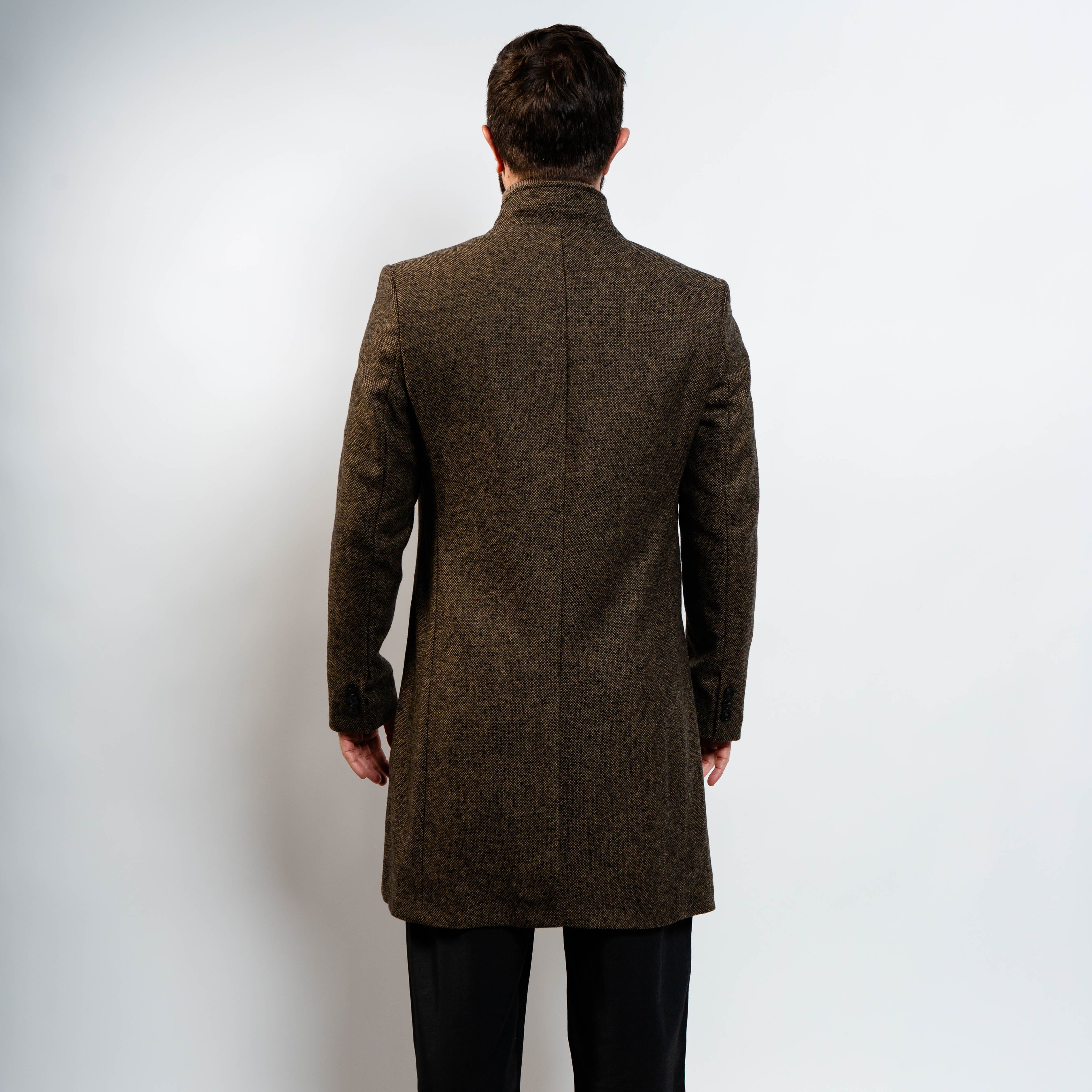 Classic herringbone wool peacoat with lapels