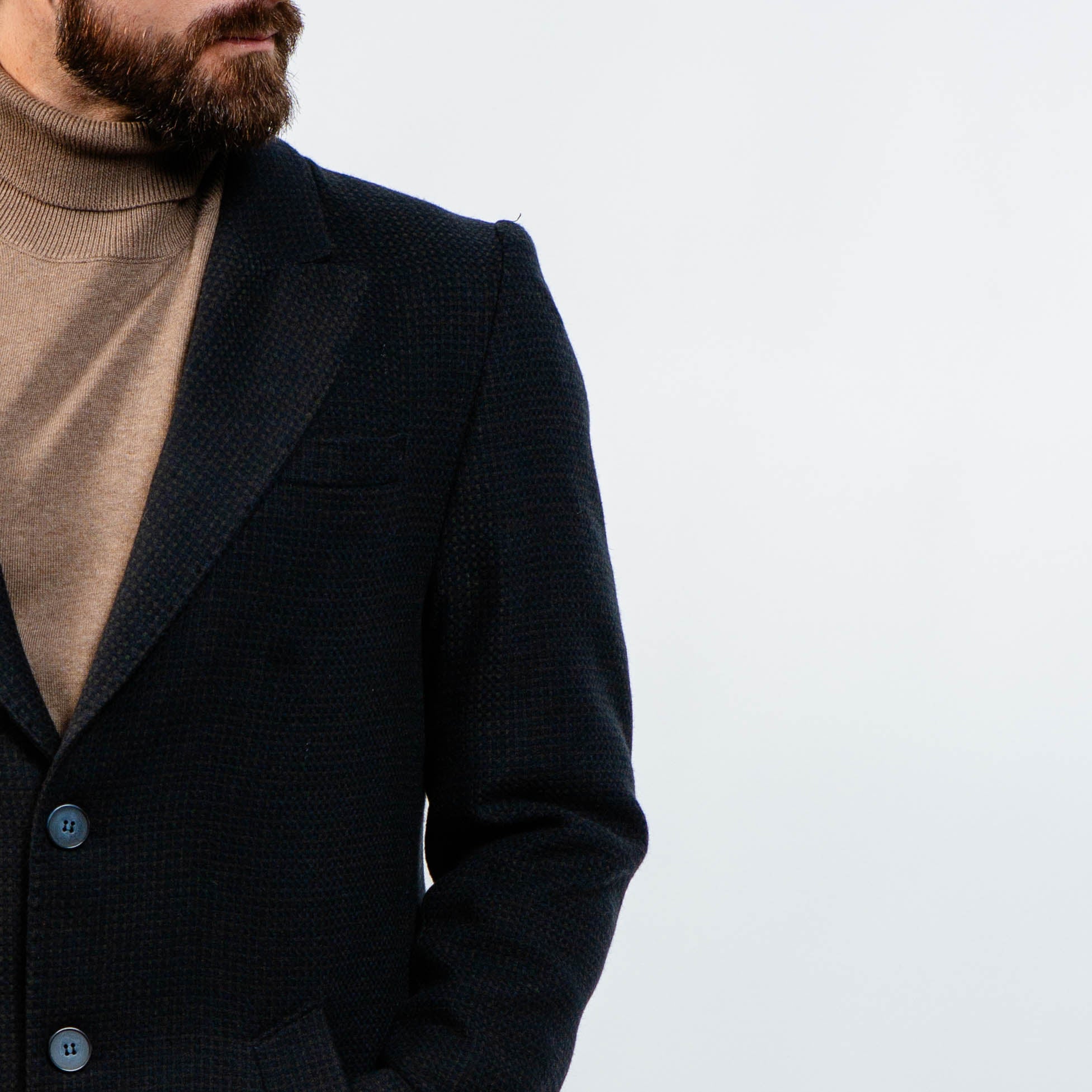 Modern men’s wool peacoat – minimalist black outerwear