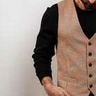 Houndstooth waistcoat camel and black