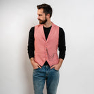 Men’s coral pink cotton waistcoat with chain detail