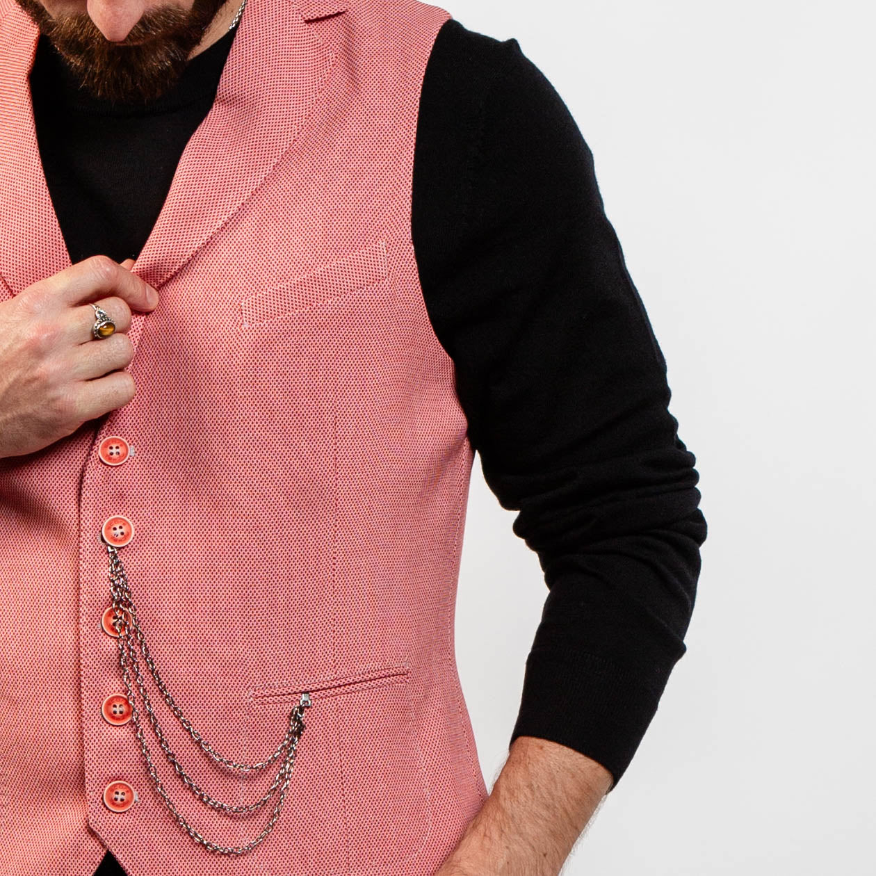 Tailored coral vest for men – four-button front