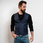 Men’s navy blue double-breasted cotton waistcoat