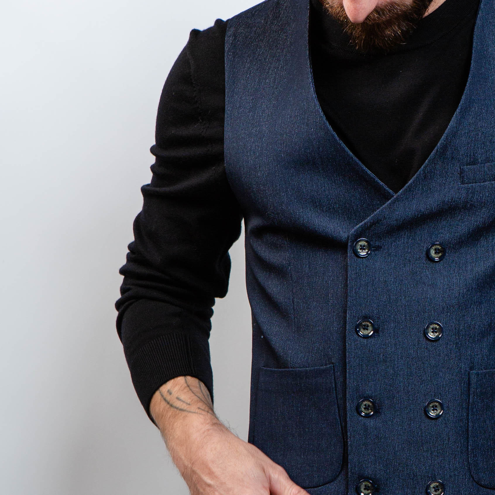 Men’s cotton waistcoat in navy – double-breasted style