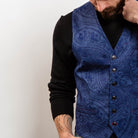 Men’s patterned cotton waistcoat – indigo tone