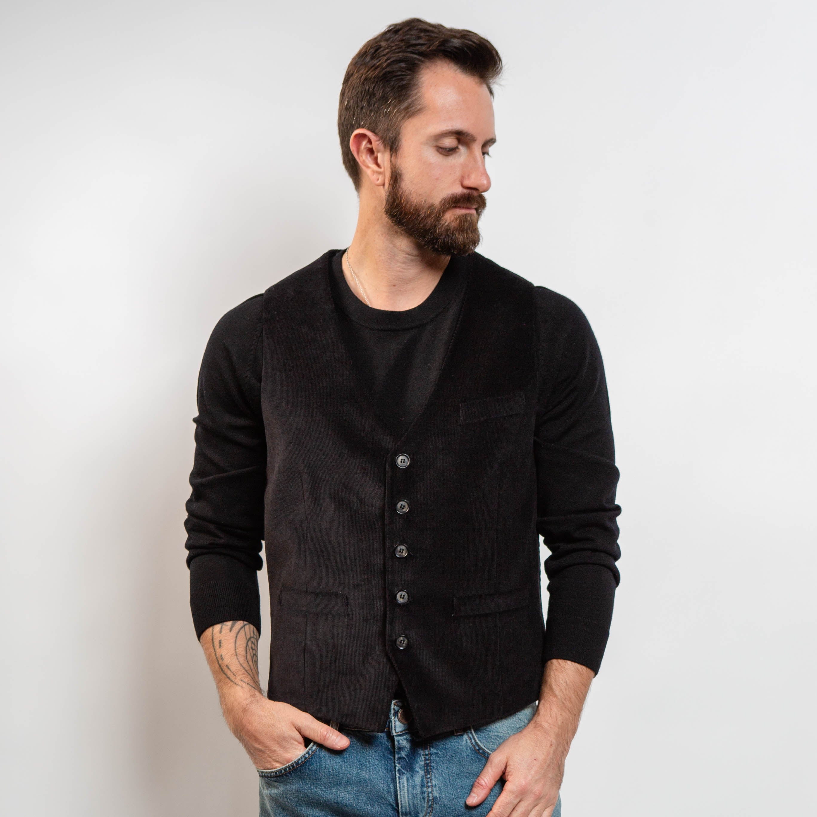 Men’s black cotton corduroy waistcoat