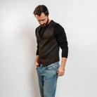 Tailored cotton vest with red accent button