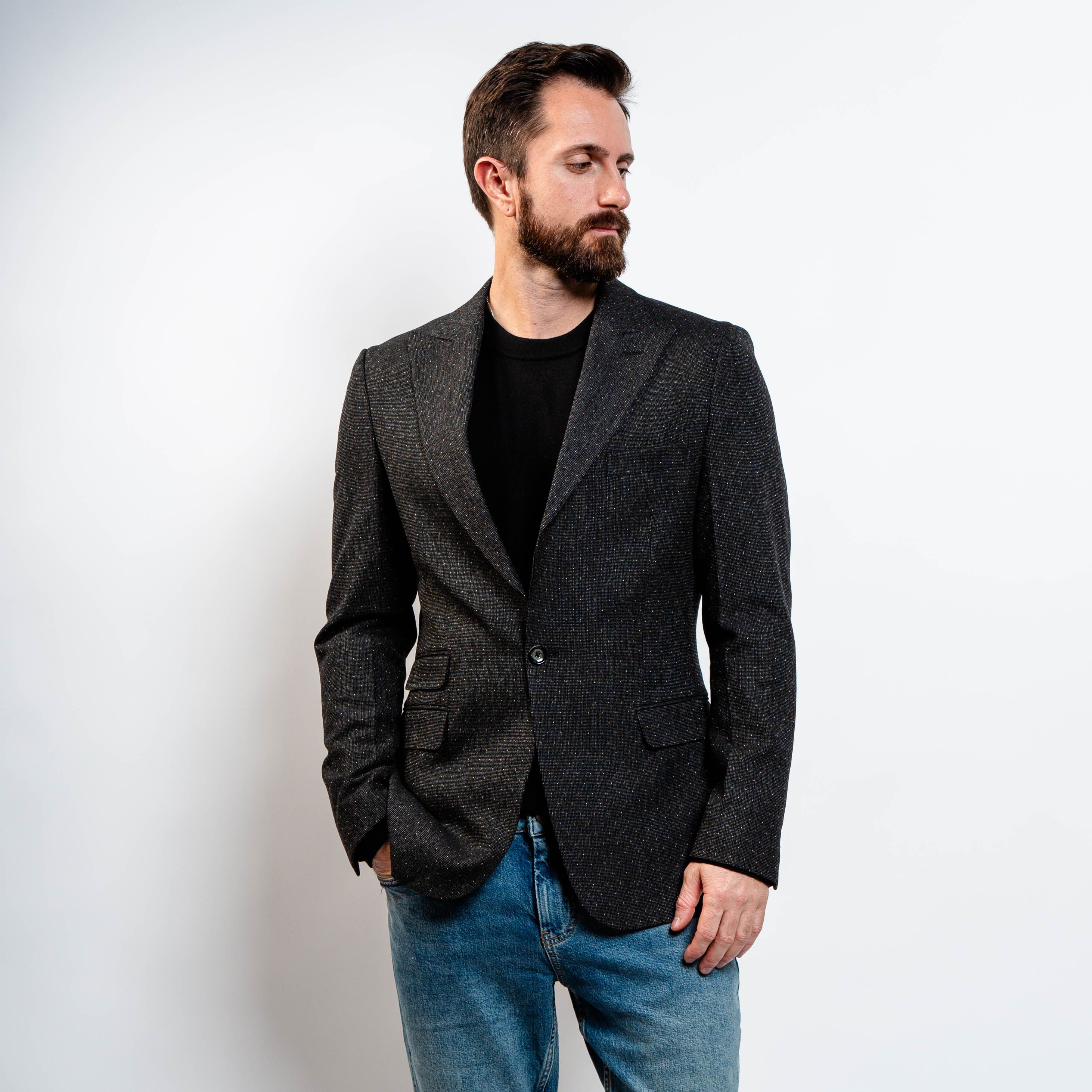 Single breasted blazer charcoal pin dot