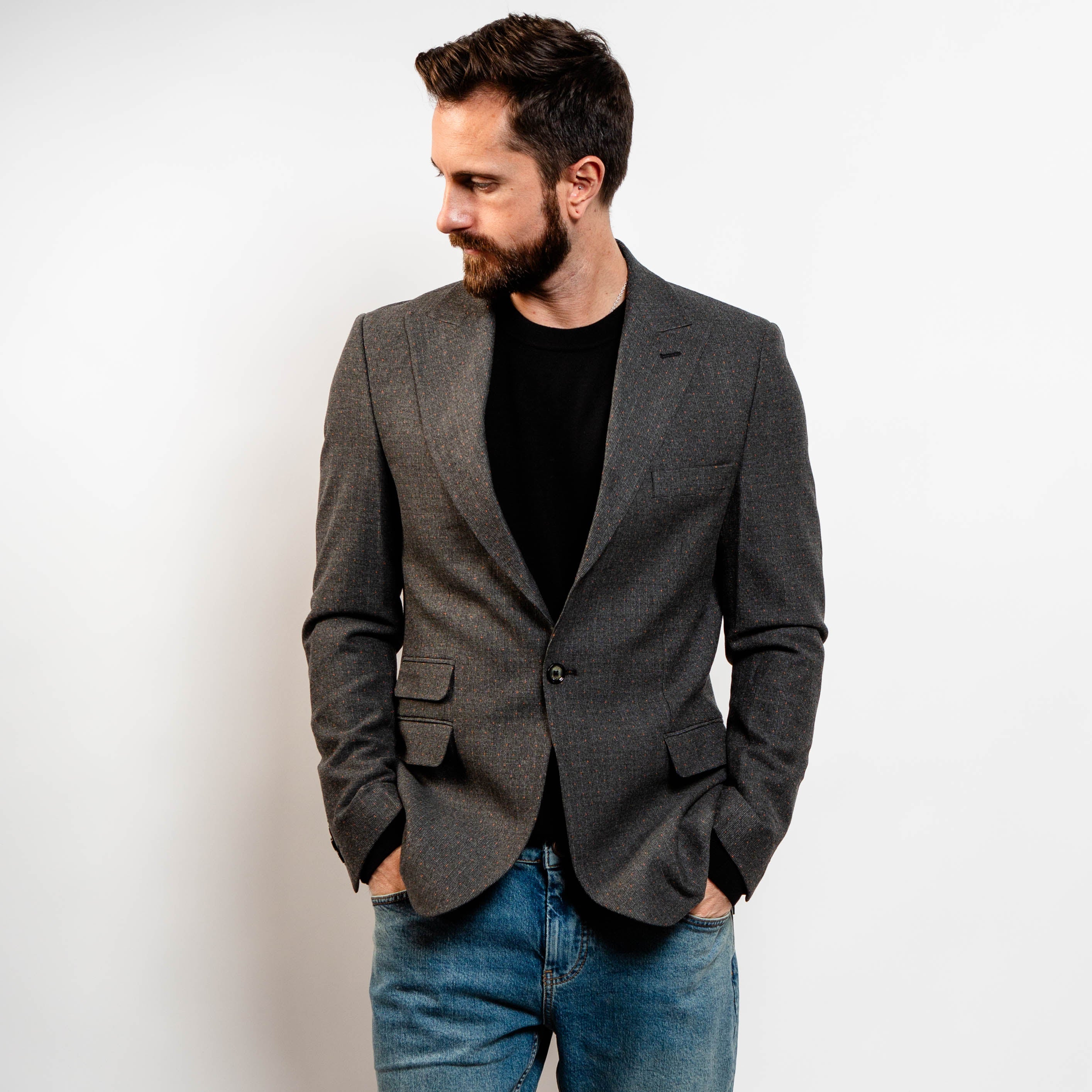 Single breasted blazer charcoal microcheck