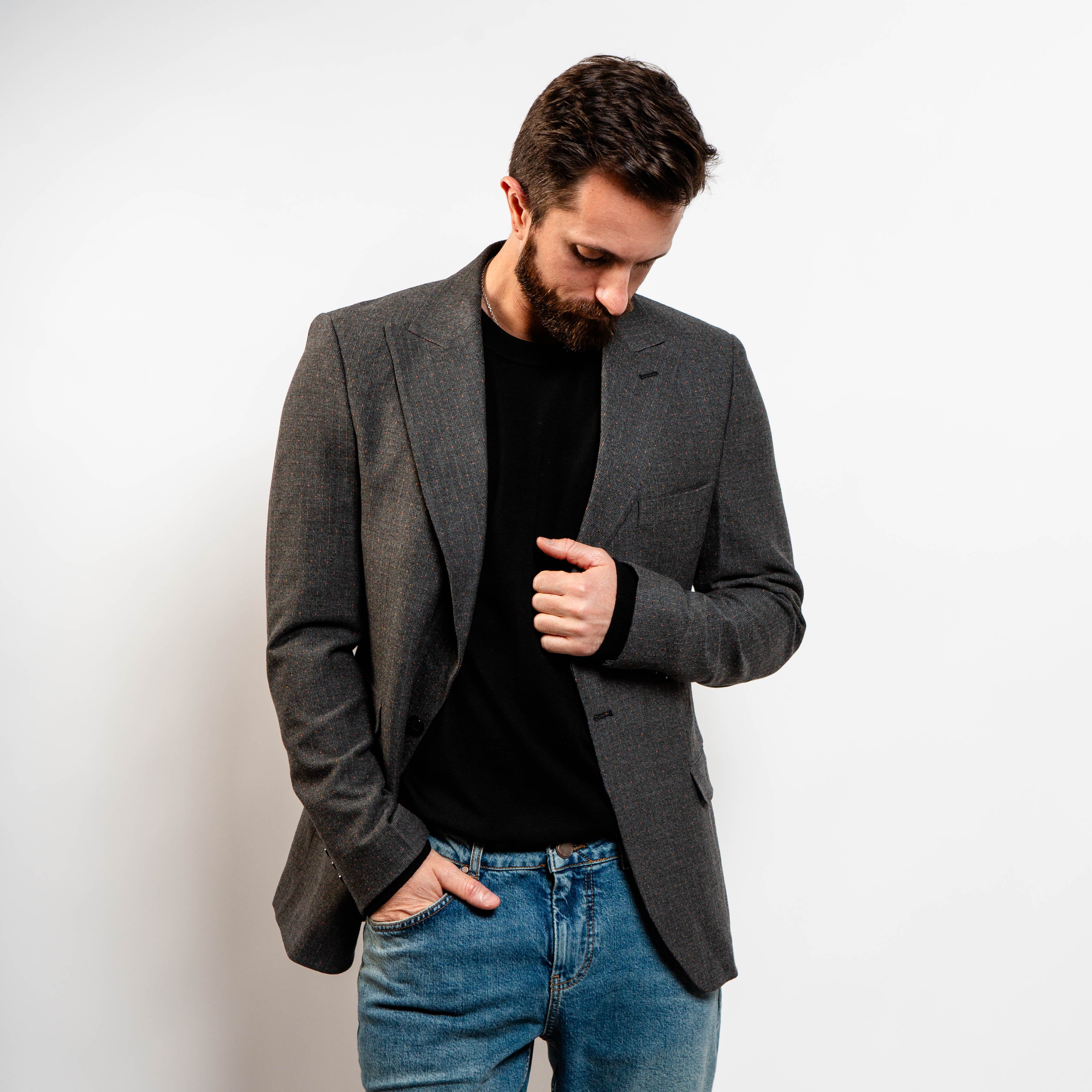 Textured grey blazer with micro pattern