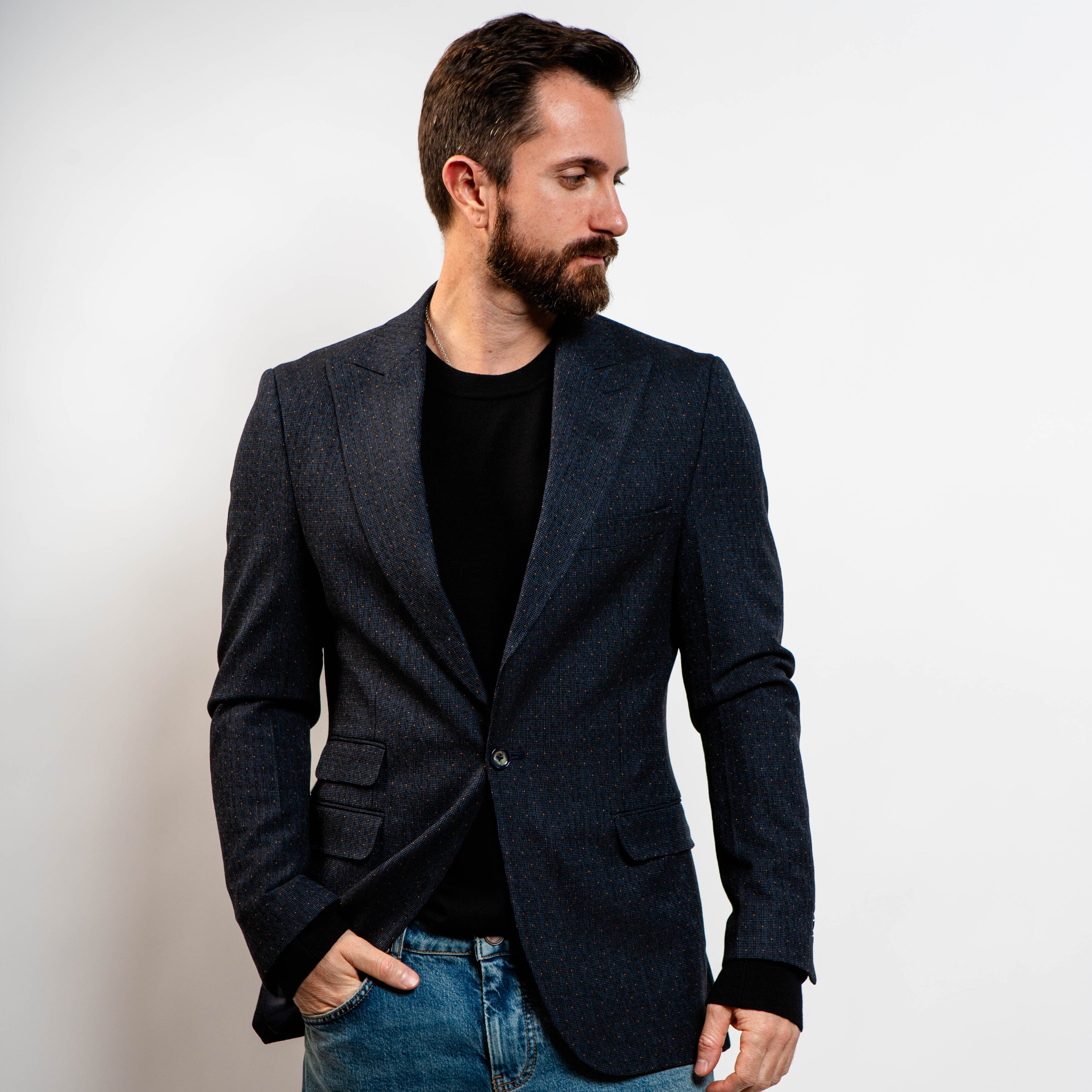 Single breasted blazer navy pin dot