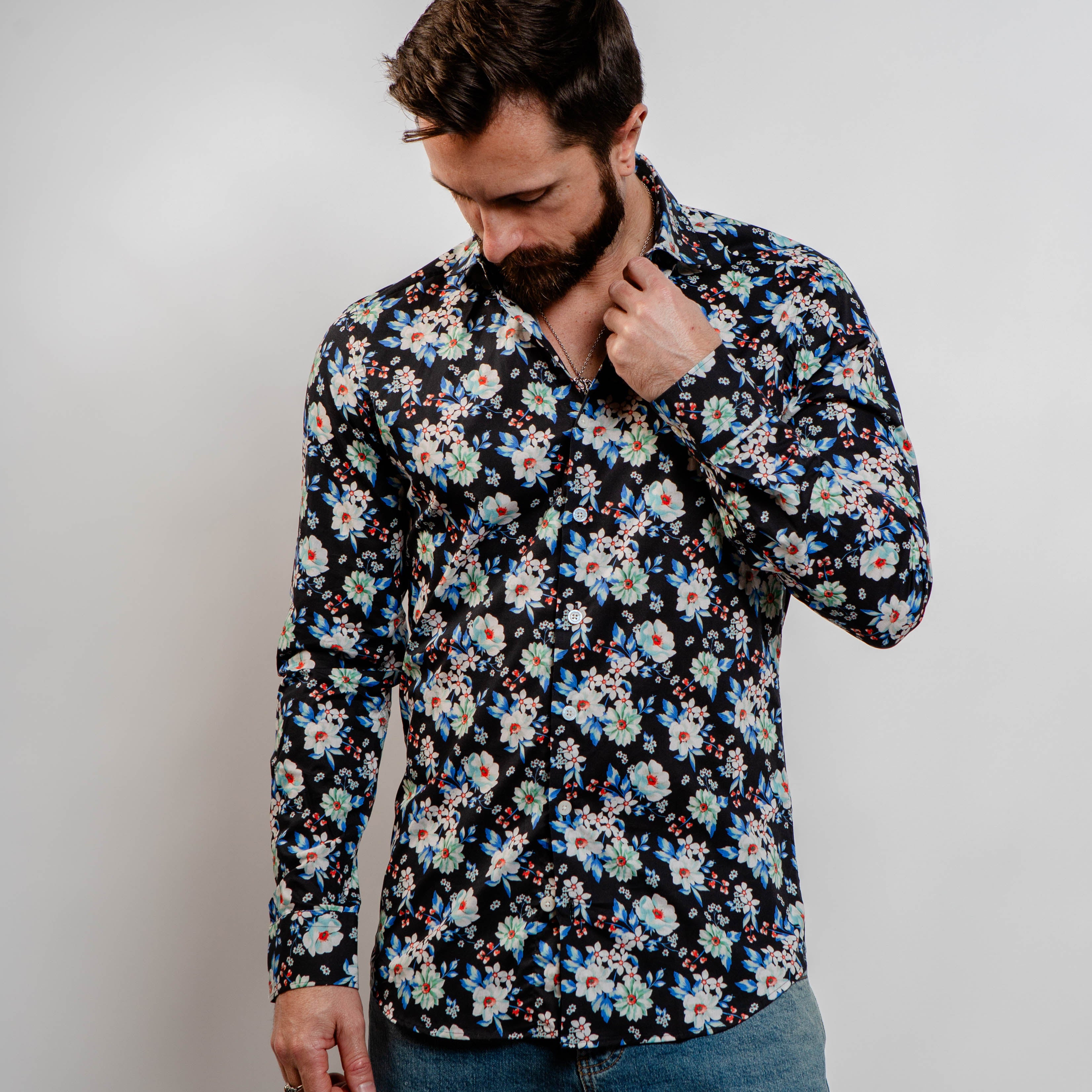 luxury floral button-up