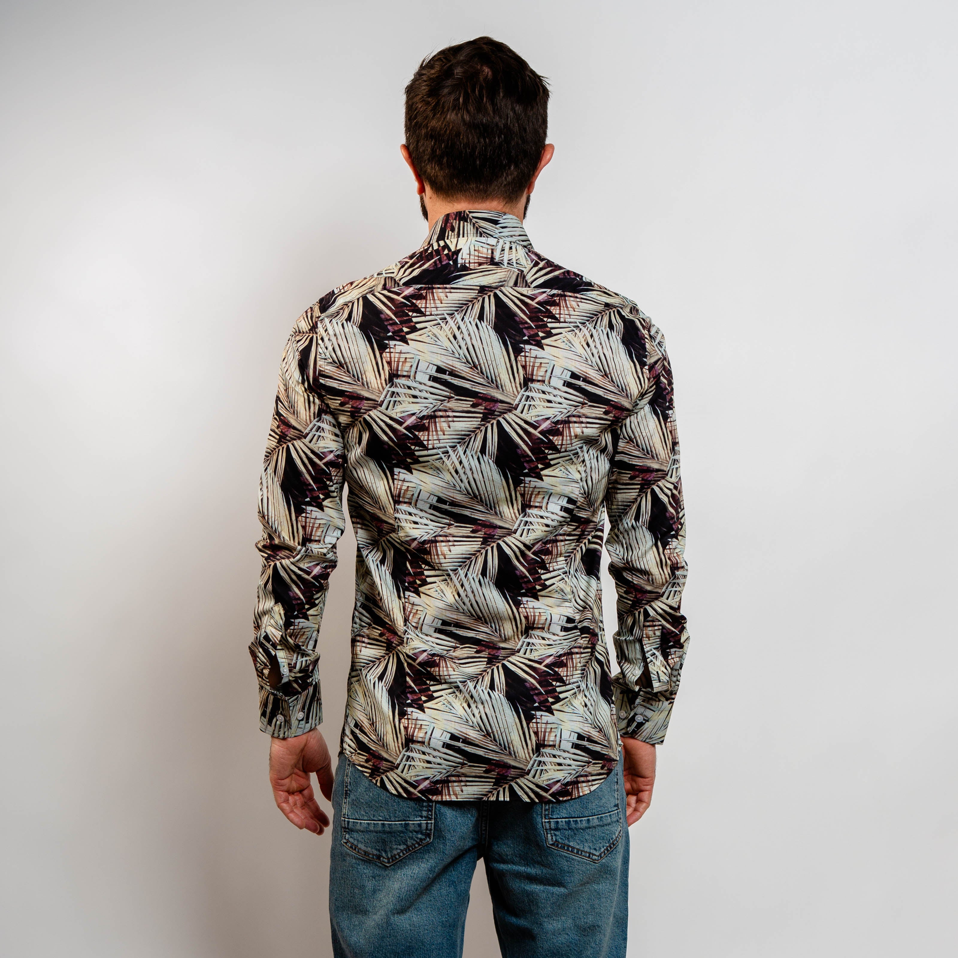 earth tone palm print shirt