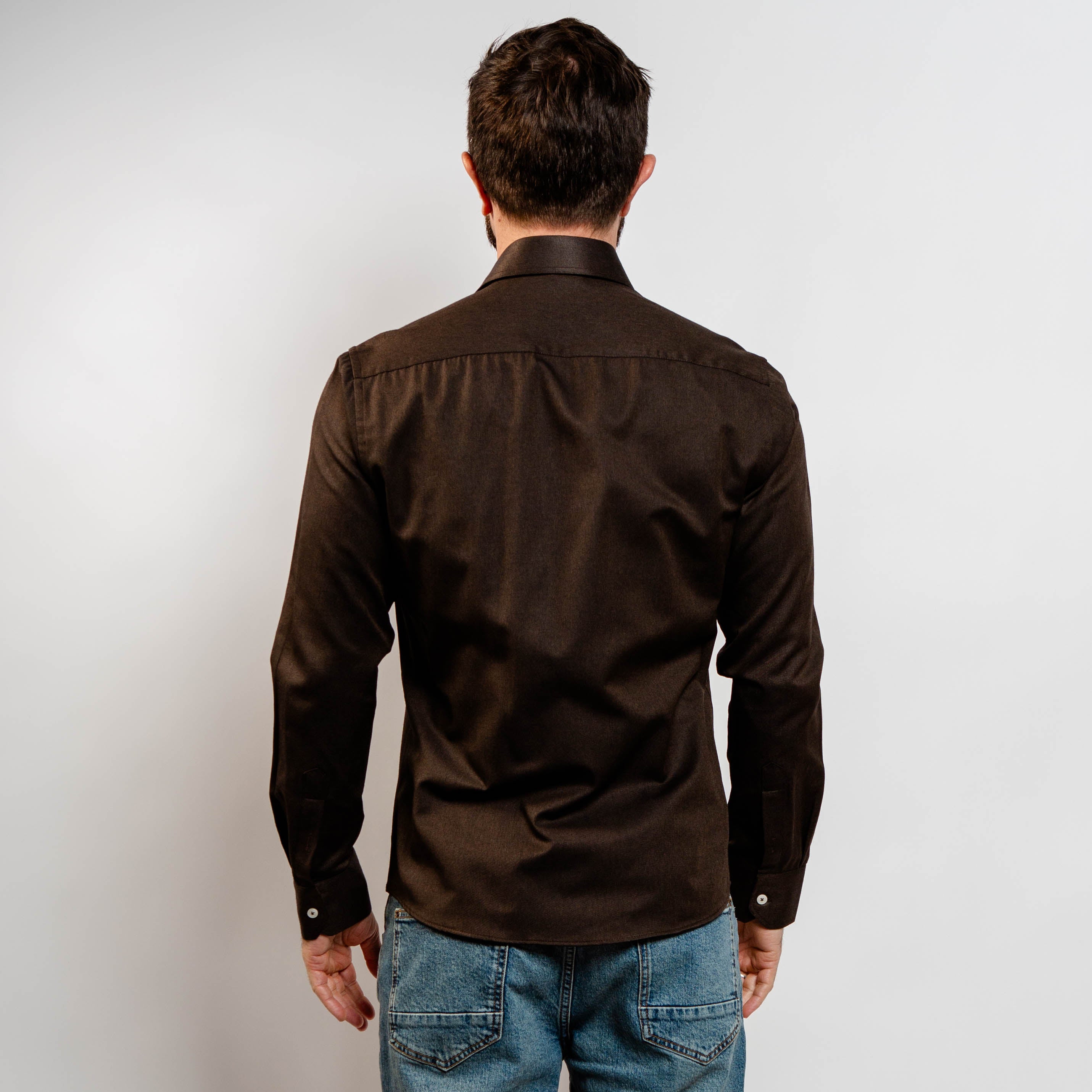 brown tailored button-up