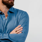 men’s blue striped button-up