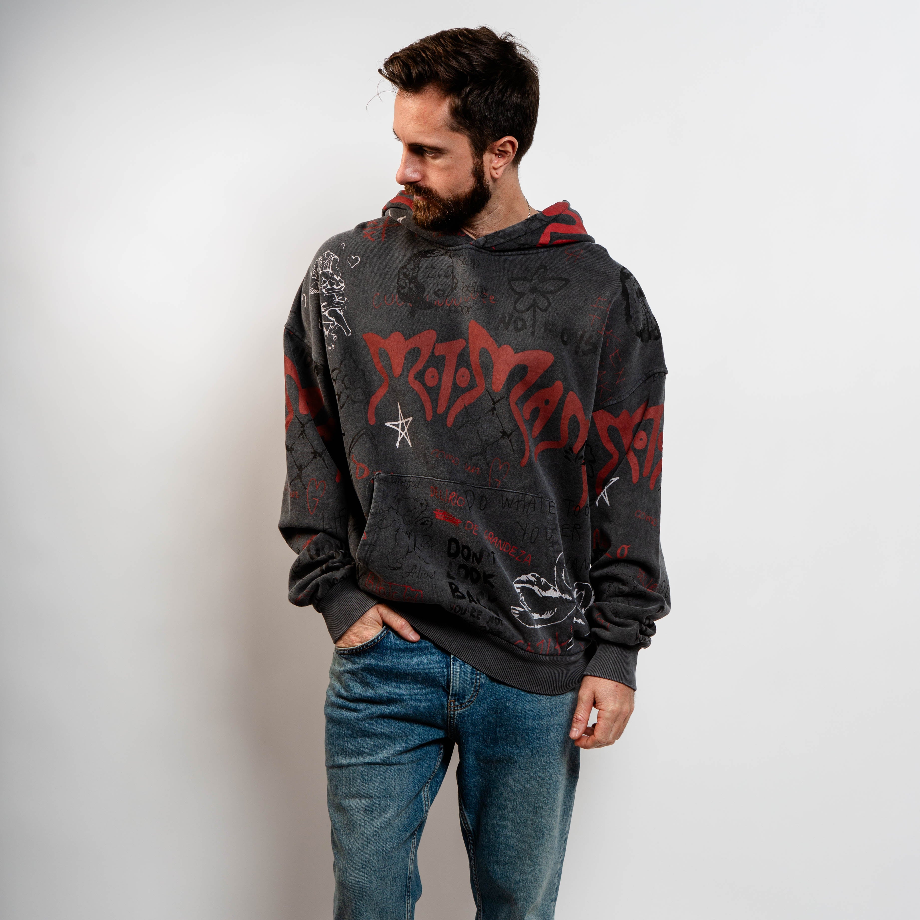 Charcoal graffiti hoodie