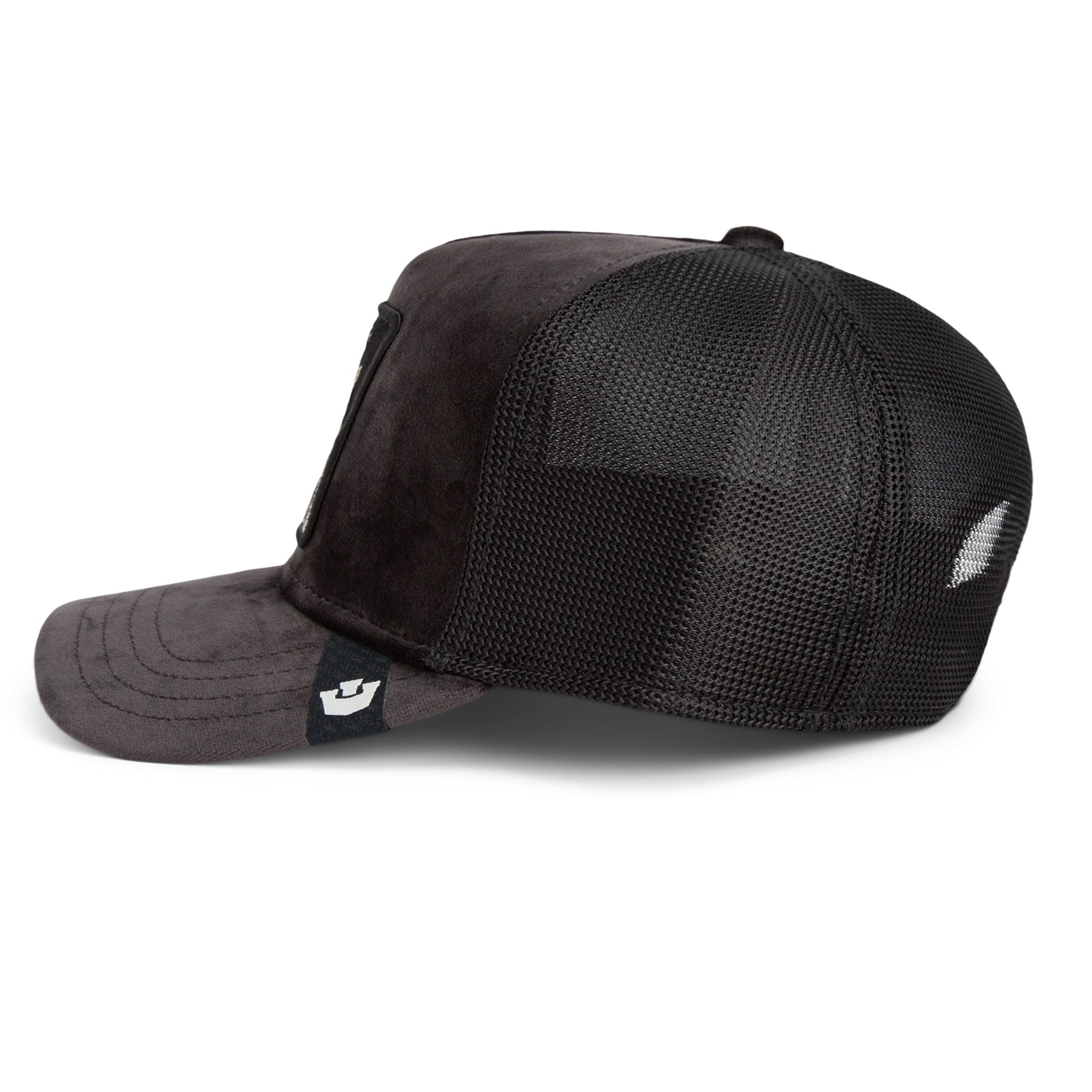 Goorin Bros Strength Panther Trucker Hat in black with embroidered panther patch
