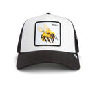 Goorin Bros Busy Bee Trucker Hat in black and white with embroidered bee patch
