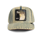 Goorin Bros Boss Cobra Trucker Hat with denim wash and embroidered snake patch